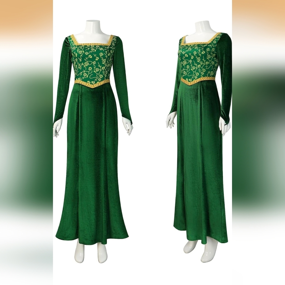 Princess Fiona Shrek Costume Sz L Dress, Wig, Ogre Ears & Nose, Crown